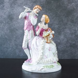 Vintage Porcelain Large 18th Century Romantic Couple Hand Painted Figurine